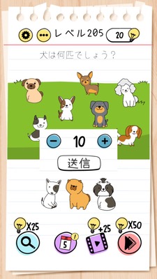 Brain Test Level 205 Walkthrough: Enter 10, including hidden dogs